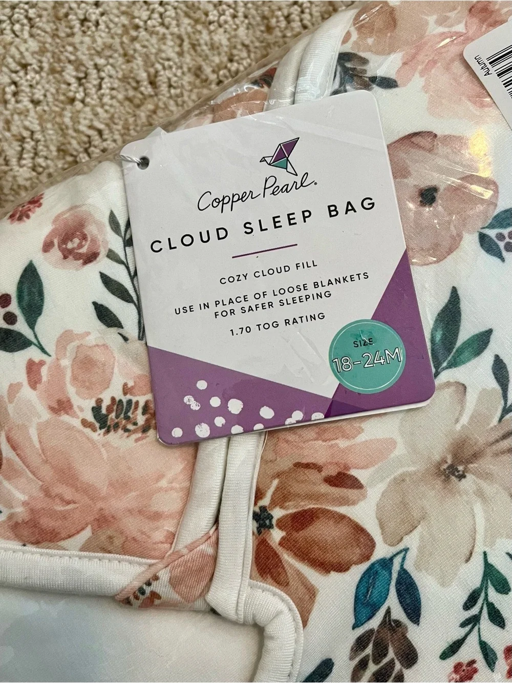 Floral COPPER PEARL CLOUD SLEEP BAG / SACK COZY CLOUD FILL 18-24 MONTHS 1.7 TOG